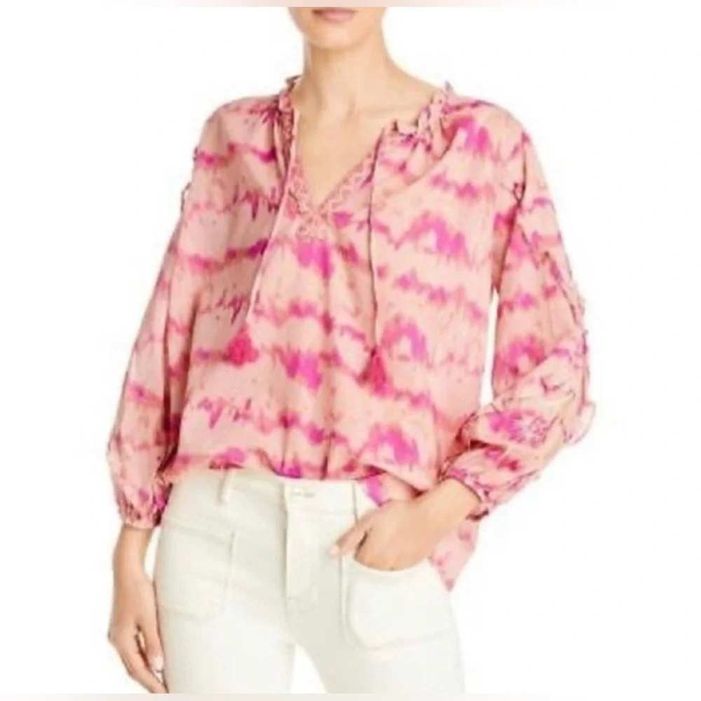 Johnny Was Pink Embroidered Cotton Tie-Dye Boho Tunic Top  Small
